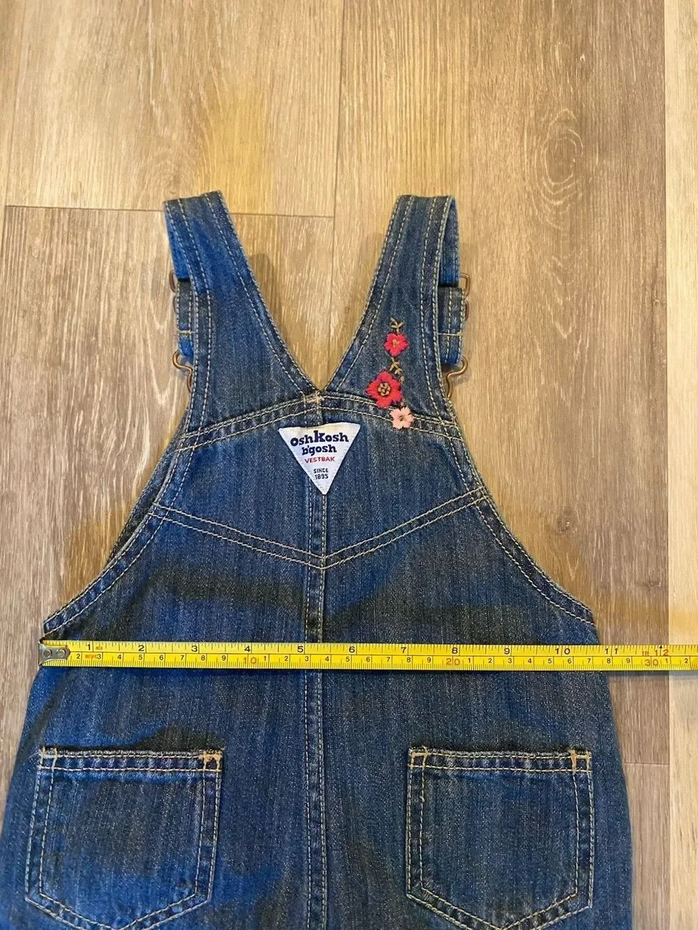 OshKosh B’gosh Toddler Girls Denim Overalls Blue Jean Floral Embroidered 18 Mo